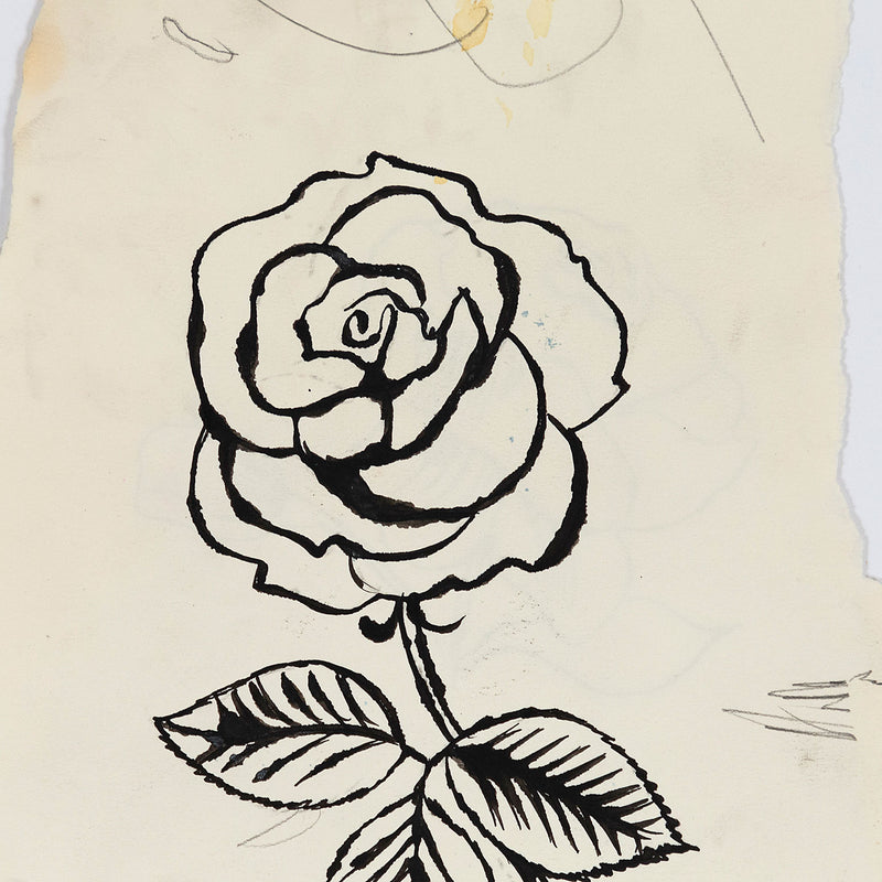 Andy Warhol "Double Rose" Drawing, 1954. Unique still life drawing of a double rose by famous American artist, Andy Warhol.