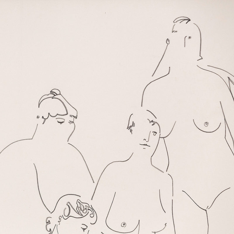 Famous Canadian art Harold Town demonstrates his talent as a draughtsman in this delicate 1984 original line drawing.