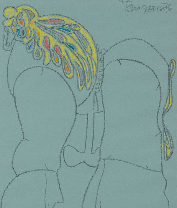 HAROLD TOWN "BLUE TOY HORSE" MIXED MEDIA ON PAPER, 1976