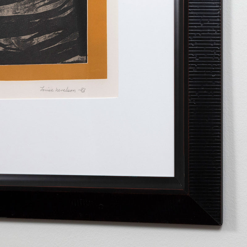 Frame detail image featuring Louise Nevelson's signature and date. "Reflections I" Etching, 1983 available for sale at Toronto art gallery, Caviar20.