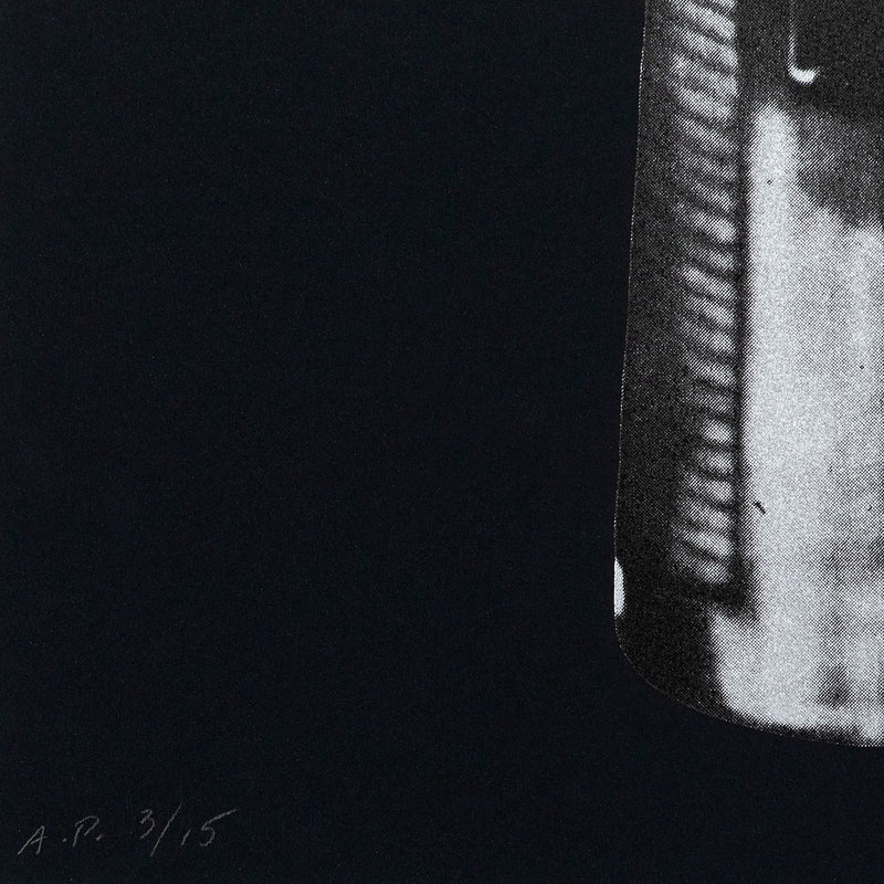 Robert Longo "Gun" Screenprint, 1994. Close up detail that features the edition number and size, written by the artist.