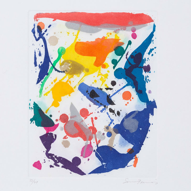 Sam Francis "Untitled" USA, 1987. Aquatint on Rives BFK. In his signature palette of bold colors, Francis weaves several abstract shapes together in an eye-catching and harmonic composition. Abstract expressionism. Toronto art gallery.