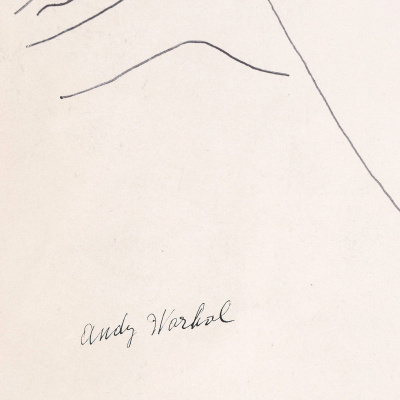Andy Warhol artwork for sale, Untitled "Seated Gentleman"   USA, circa 1950s  Black ballpoint pen on manila paper  Signed by artist, bottom left  Stamped on verso by the Estate of Andy Warhol and the Andy Warhol Art Authentication Board, Inc. and numbered on the reverse.  16.5"H 13.75"W (work)   Very good condition.  Provenance: The Estate of Andy Warhol