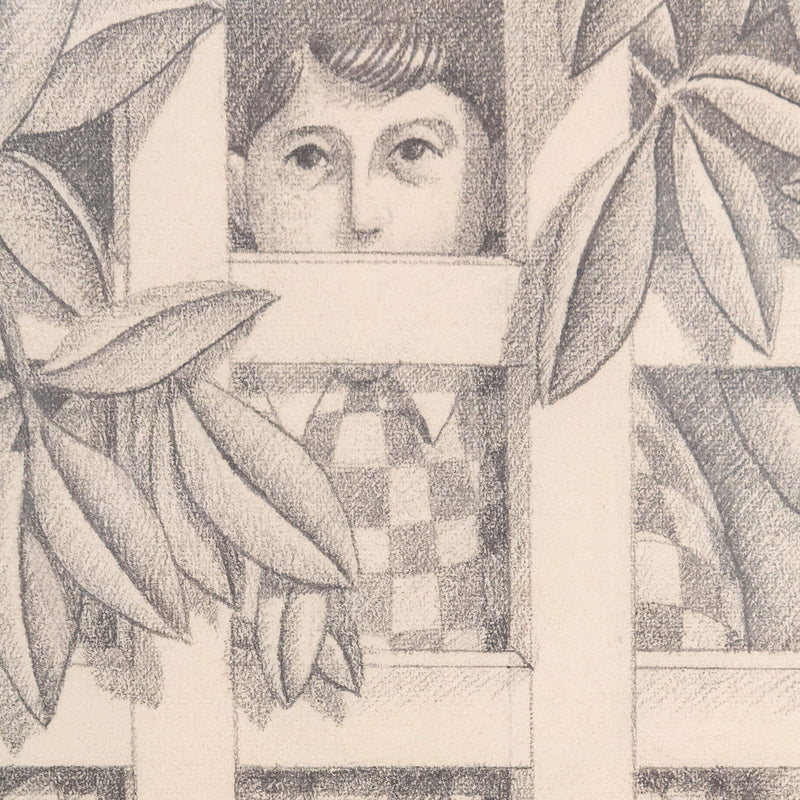 Brian Jones "Looking Through" Pencil on paper. 1972. Pencil drawing by Brian Jones, serving as a small study for a larger painting.