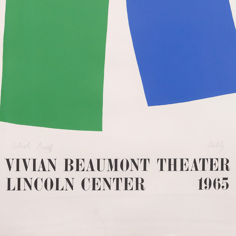 Original Ellsworth Kelly, American Art, Minimalism, "Vivian Beaumont Theatre, Lincoln Centre"  USA, 1965  Lithograph on Rives BFK paper   Signed and annotated in pencil, lower edge  A.P. aside from an edition of 100  41.5"H 26"W (work)  43.75"H 28.5"W (framed)  Very good condition