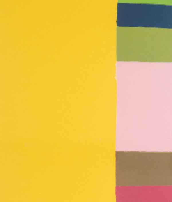 1971 silkscreen by iconic Canadian color field artist, Jack Bush. Features earth and jewel tones of yellow, blue, green, pink, and brown.