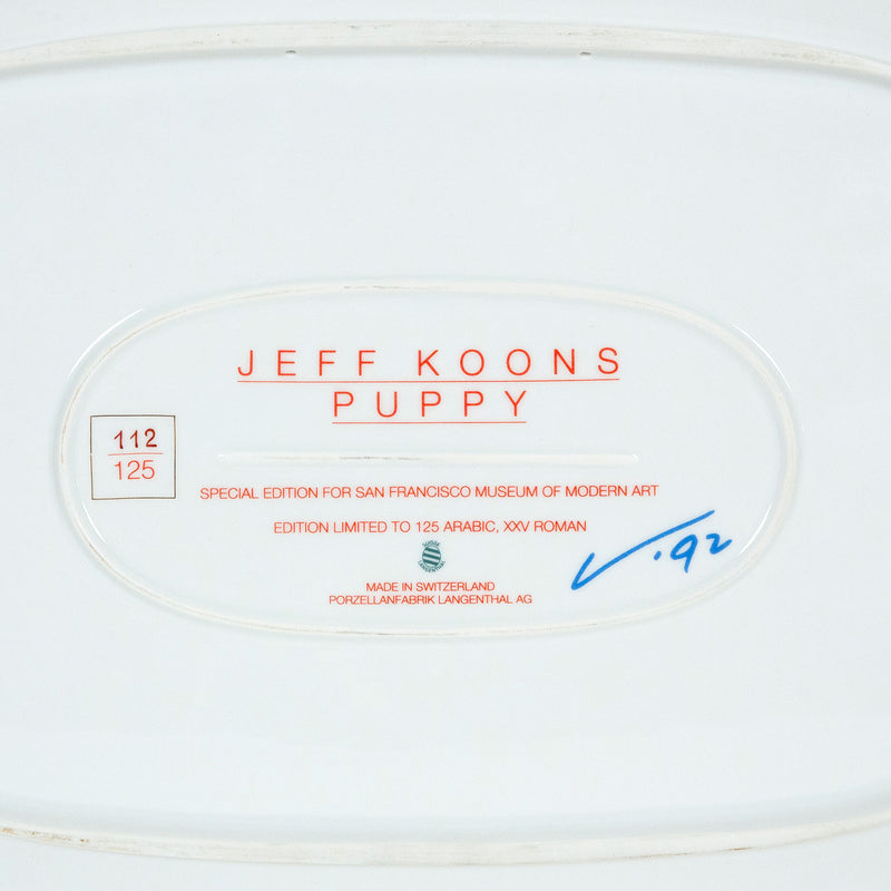 Jeff Koons, Puppy, Porcelain Platter, 1992, Caviar20, Jeff Koons multiples, close up of back of plate showing artist stamp and numbering