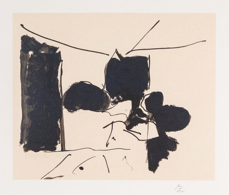 Robert Motherwell "The Paris Review" Lithograph, 1991. This late lithograph is a paradigm of Motherwell's oeuvre with its distinctive gestural abstraction creating indiscernible forms that move across the page and with visceral energy. 