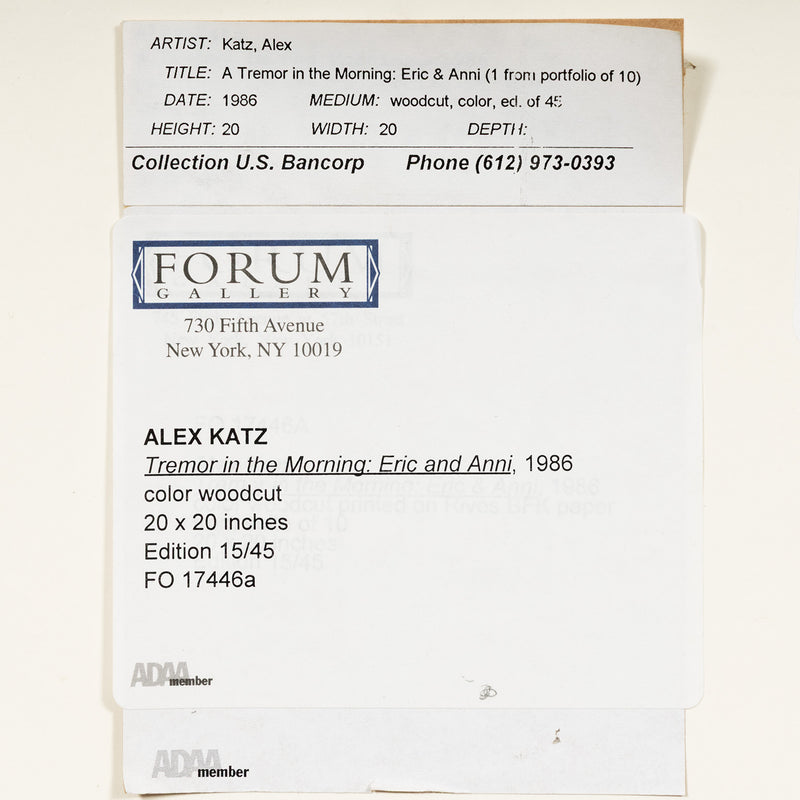 alex katz a tremor in the morning eric and anni woodcut woodblock print limited edition portfolio vincent katz and alex katz collaboration iconic american artist couples collect alex katz artwork signed editionned 