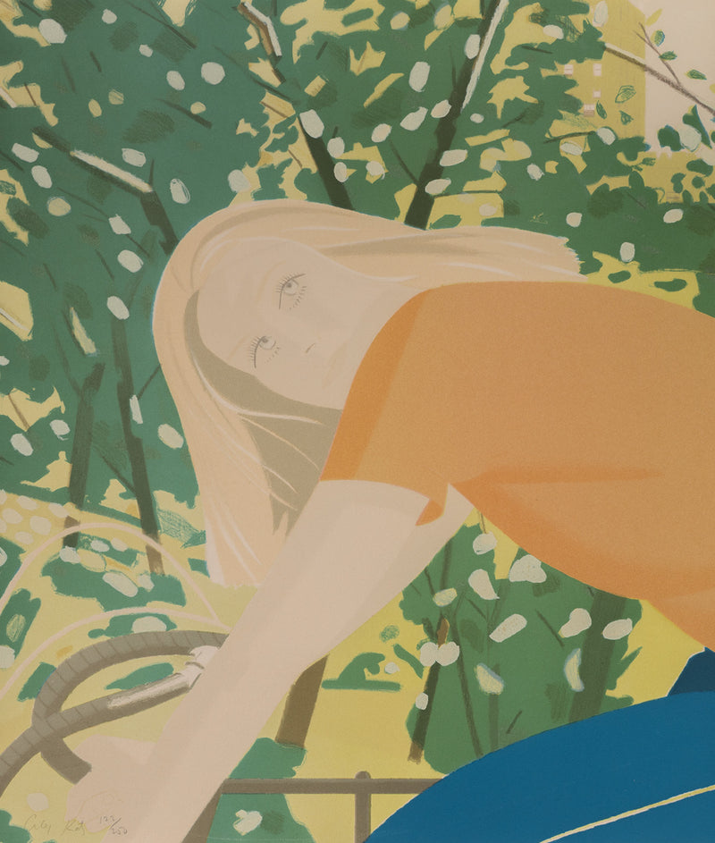 alex katz bicycling in central park 1980s screenprint serigraph iconic alex katz print silkscreen limited edition american artist framed collect sell buy acquire alex katz prints artwork 