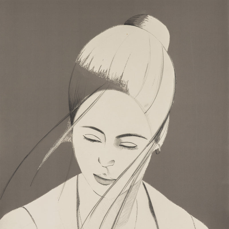 alex katz pamela in gray 1976 lithograph and screenprint on paper iconic image portraiture american artist collect alex katz buy alex katz sell alex katz rackstraw and pamela study painting skilled printmaker portrait alex katz portraiture alex katz figurative framed monochromatic monochrome black and grey white and grey AP artist proof