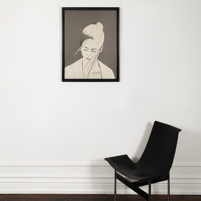 alex katz pamela in gray 1976 lithograph and screenprint on paper iconic image portraiture american artist collect alex katz buy alex katz sell alex katz rackstraw and pamela study painting skilled printmaker portrait alex katz portraiture alex katz figurative framed monochromatic monochrome black and grey white and grey AP artist proof