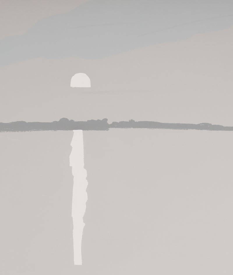 alex katz lake wesserunsett II 1972 silkscreen screenprint limited edition by alex katz monochromatic limited palette grey and white greyscale iconic american artist alex katz maine landscape artwork buy sell collect alex katz  