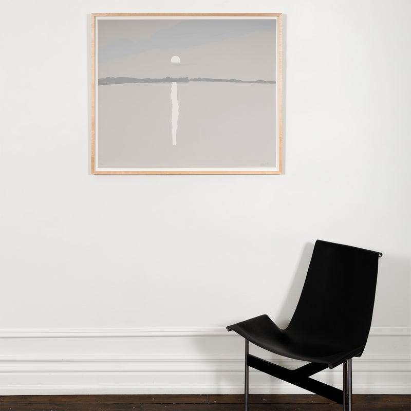 alex katz lake wesserunsett II 1972 silkscreen screenprint limited edition by alex katz monochromatic limited palette grey and white greyscale iconic american artist alex katz maine landscape artwork buy sell collect alex katz  framed