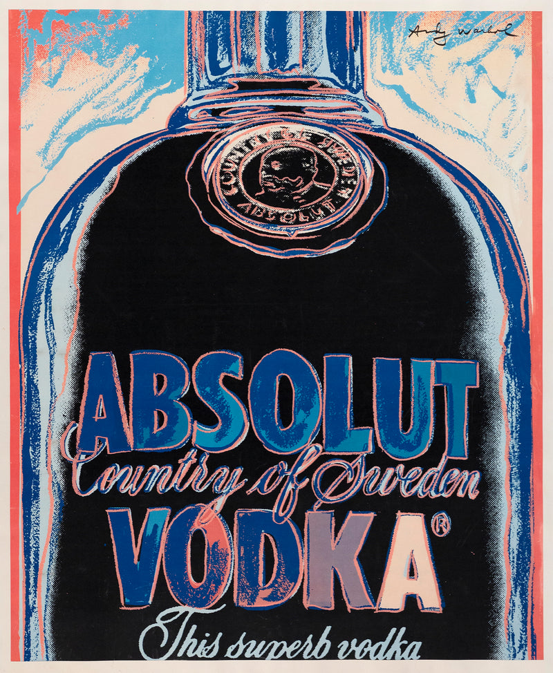 Andy Warhol "Absolute Vodka" Screenprint advertisement created for Absolut Art Collection in 1985. An late example of Andy Warhol's pop art advertising.