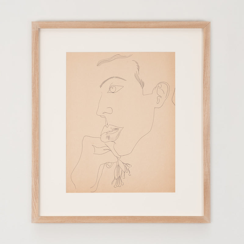 ANDY WARHOL "YOUNG MAN WITH FLOWER" DRAWING, c. 1955