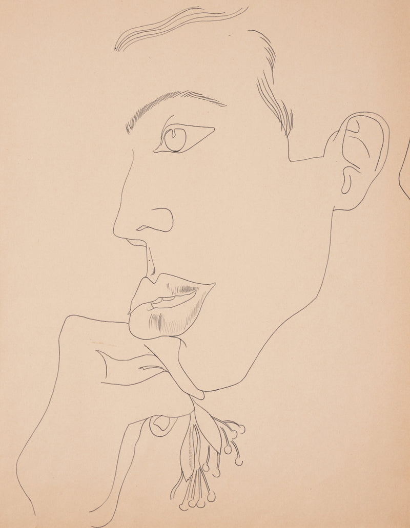 ANDY WARHOL "YOUNG MAN WITH FLOWER" DRAWING, c. 1955