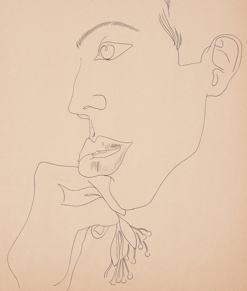ANDY WARHOL "YOUNG MAN WITH FLOWER" DRAWING, c. 1955