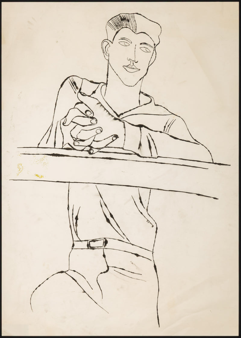 andy warhol early drawing draftsman sailor ink on paper fantastic example 1950s iconic american artist pop art seminal high-res highres high resolution high-resolution framed the andy warhol foundation auction 2025 