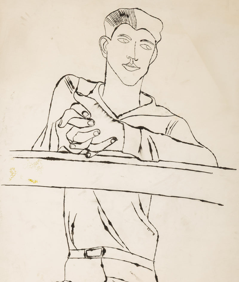 andy warhol early drawing draftsman sailor ink on paper fantastic example 1950s iconic american artist pop art seminal 