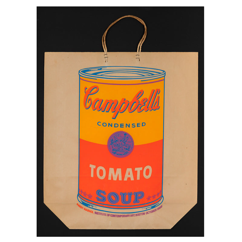 andy warhol soup can bag silkscreen 1966 ica boston institute of contemporary art boston 1966 andy warhol shopping bag campbells soup print multiple serigraph screenprint silkscreen iconic warhol print framed