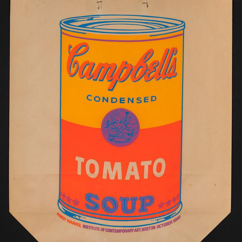 andy warhol soup can bag silkscreen 1966 ica boston institute of contemporary art boston 1966 andy warhol shopping bag campbells soup print multiple serigraph screenprint silkscreen iconic warhol print framed