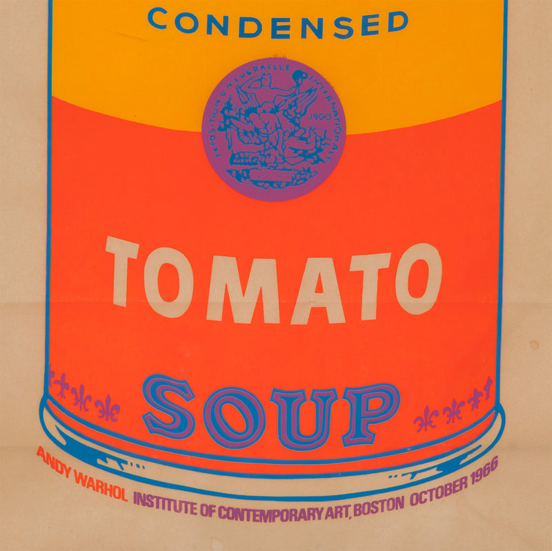 andy warhol soup can bag silkscreen 1966 ica boston institute of contemporary art boston 1966 andy warhol shopping bag campbells soup print multiple serigraph screenprint silkscreen iconic warhol print framed