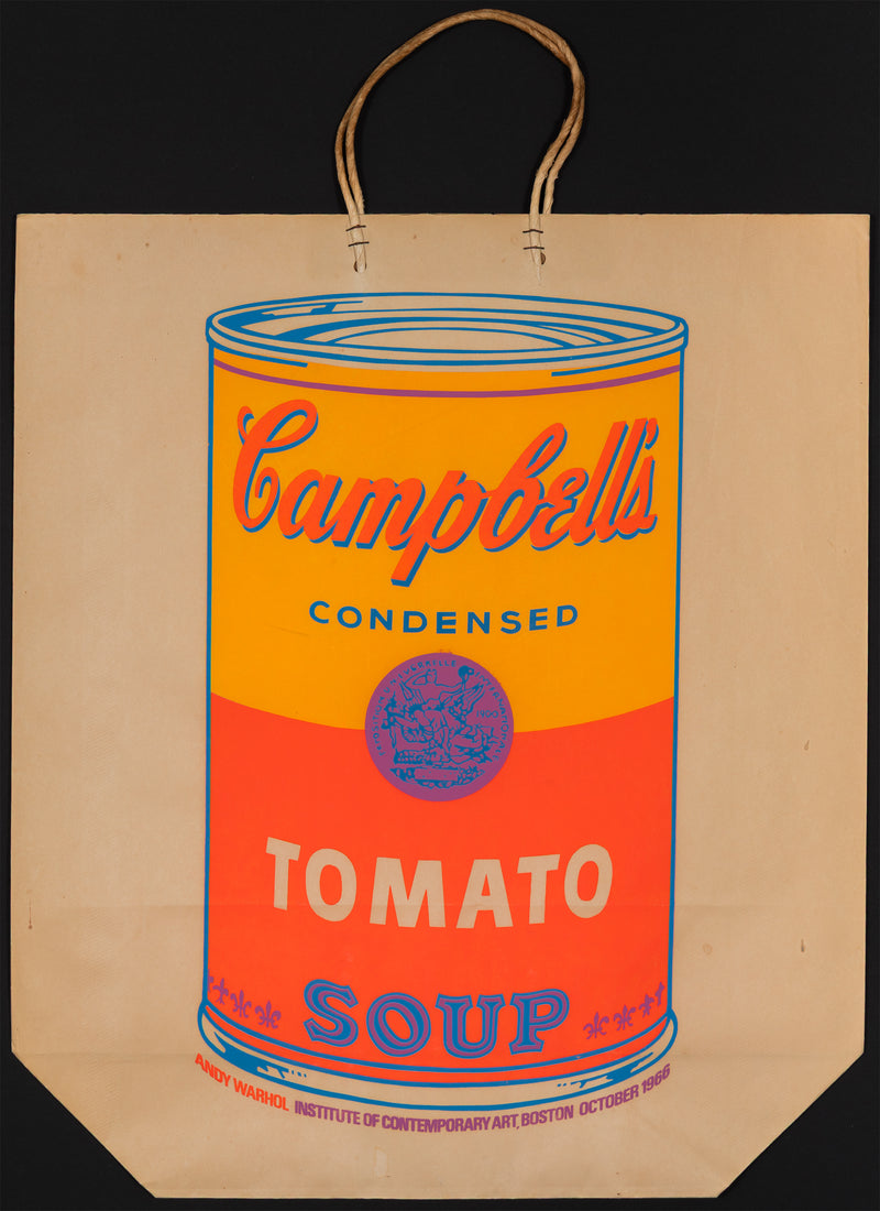 andy warhol soup can bag silkscreen 1966 ica boston institute of contemporary art boston 1966 andy warhol shopping bag campbells soup print multiple serigraph screenprint silkscreen iconic warhol print framed