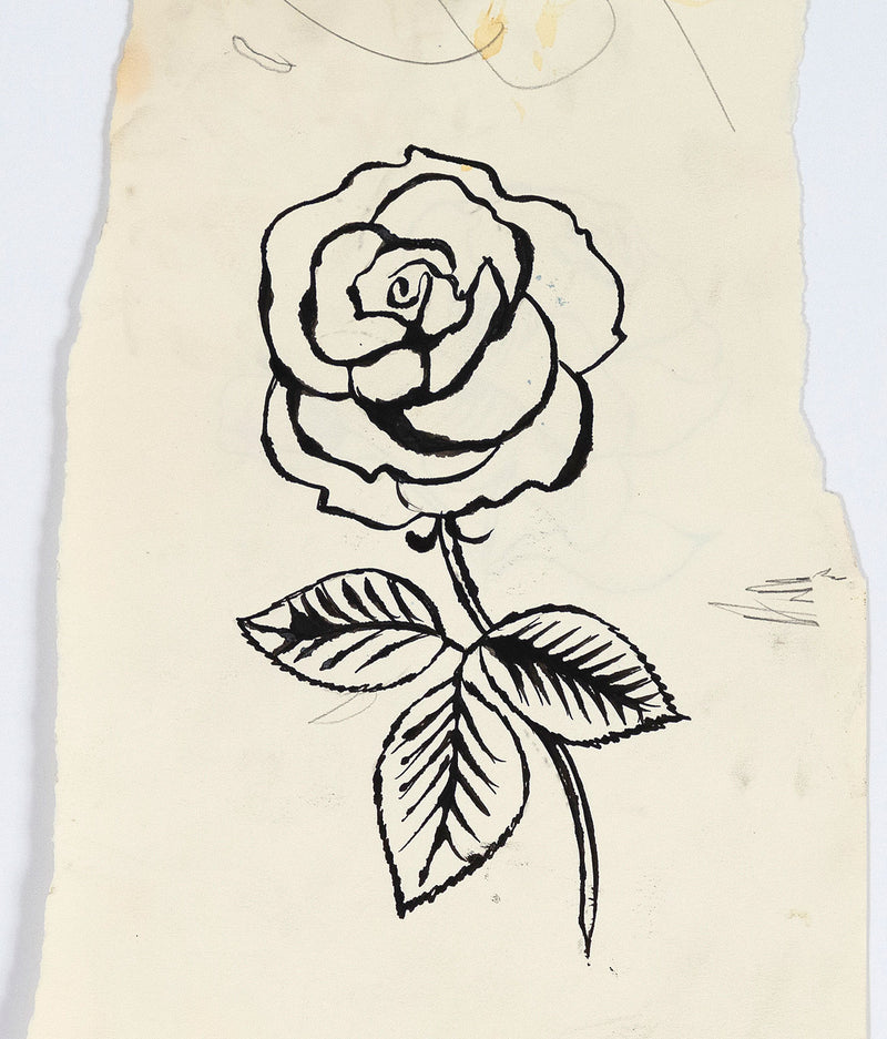 Andy Warhol "Double Rose" Drawing, 1954. Unique still life drawing of a double rose by famous American artist, Andy Warhol.