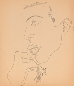 Andy Warhol "Young Man with Flower" Drawing, 1955. Unique ballpoint pen portrait of a man by famous American artist, Andy Warhol. 
