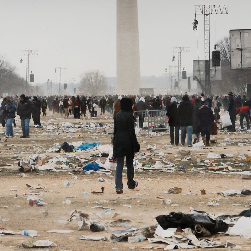 catherine opie 30 minutes after inauguration documentary photography january 20 2009 barack obama inauguration presidency 44th president of the united states collectivism patriotism aftermath the mall in washington, dc the washington monument crowds aftermath national event american history usa