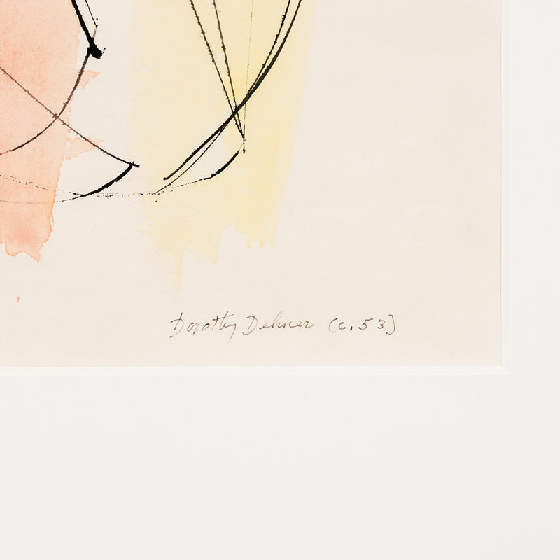 American woman artist Dorothy Dehner “Untitled (Three Figures)” Ink and watercolor on paper, 1953