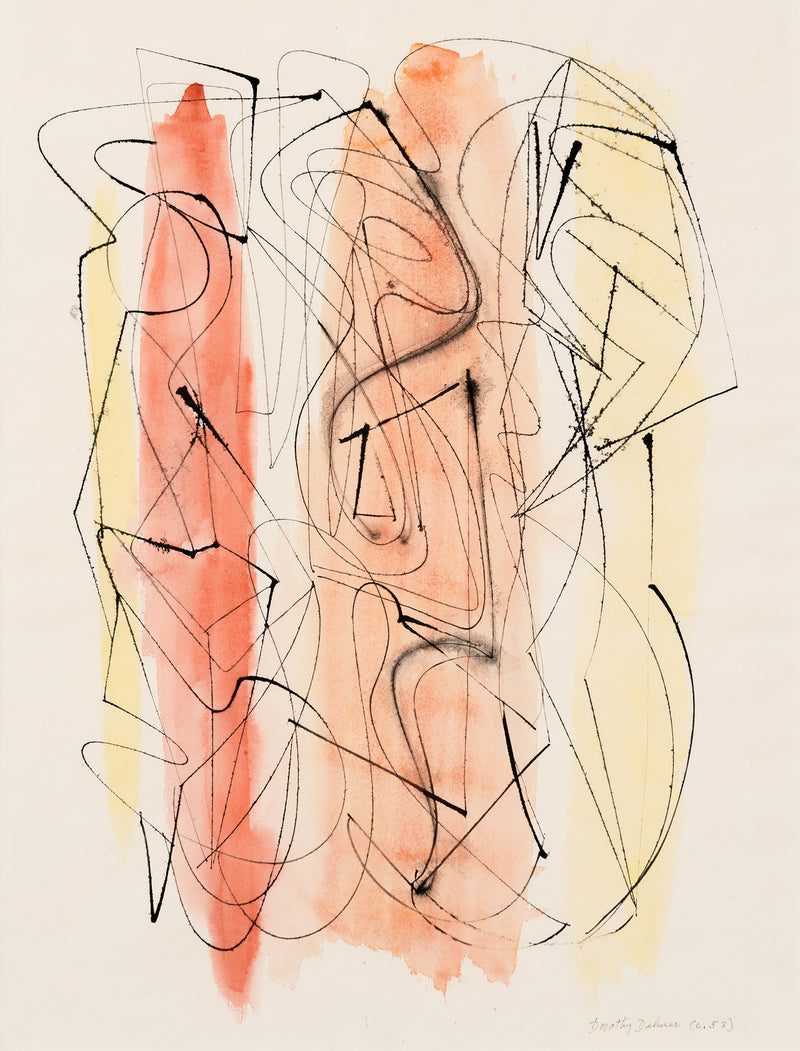 American woman artist Dorothy Dehner “Untitled (Three Figures)” Ink and watercolor on paper, 1953