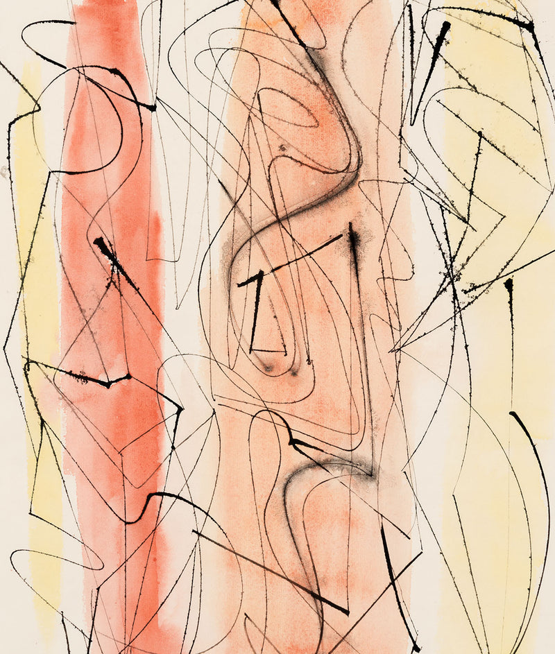 American woman artist Dorothy Dehner “Untitled (Three Figures)” Ink and watercolor on paper, 1953