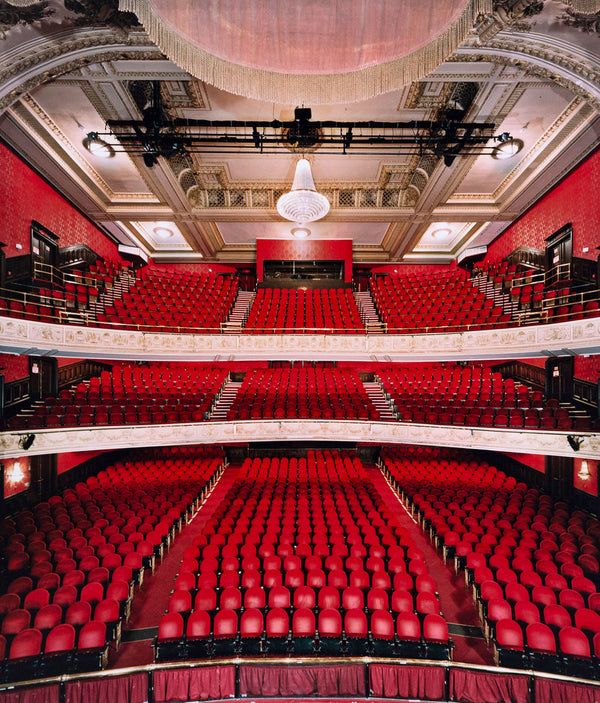 Edward Burtynsky "The Royal Alexandra Theatre Portfolio, 2007” Canada, 2007. Chromogenic print. In this powerful composition, Burtynsky captures the theatre from the performer's point of view. Here the vast auditorium is dramatically showcased revealing some of the theatre's most lustrous details including the opulent chandelier, ornate molding, and whimsical fringe valance.