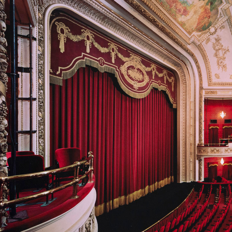 Edward Burtynsky "The Royal Alexandra Theatre Portfolio, 2007” Canada, 2007 Chromogenic print. Shot with a steep lateral perspective from the audience's point of view, this photograph showcases some of the theatre's most lustrous details including the exclusive mezzanine, the ornate proscenium arch, and the delicate mural that hovers above the stage.