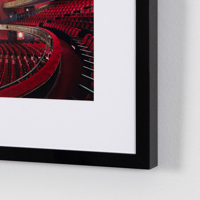 Edward Burtynsky "The Royal Alexandra Theatre Portfolio, 2007” Canada, 2007 Chromogenic print. Shot with a steep lateral perspective from the audience's point of view, this photograph showcases some of the theatre's most lustrous details including the exclusive mezzanine, the ornate proscenium arch, and the delicate mural that hovers above the stage.