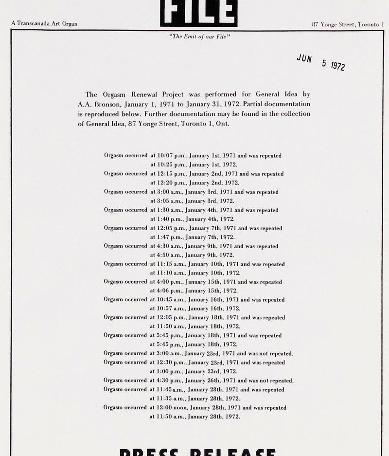 GENERAL IDEA "ORGASM RENEWAL PROJECT" 1972