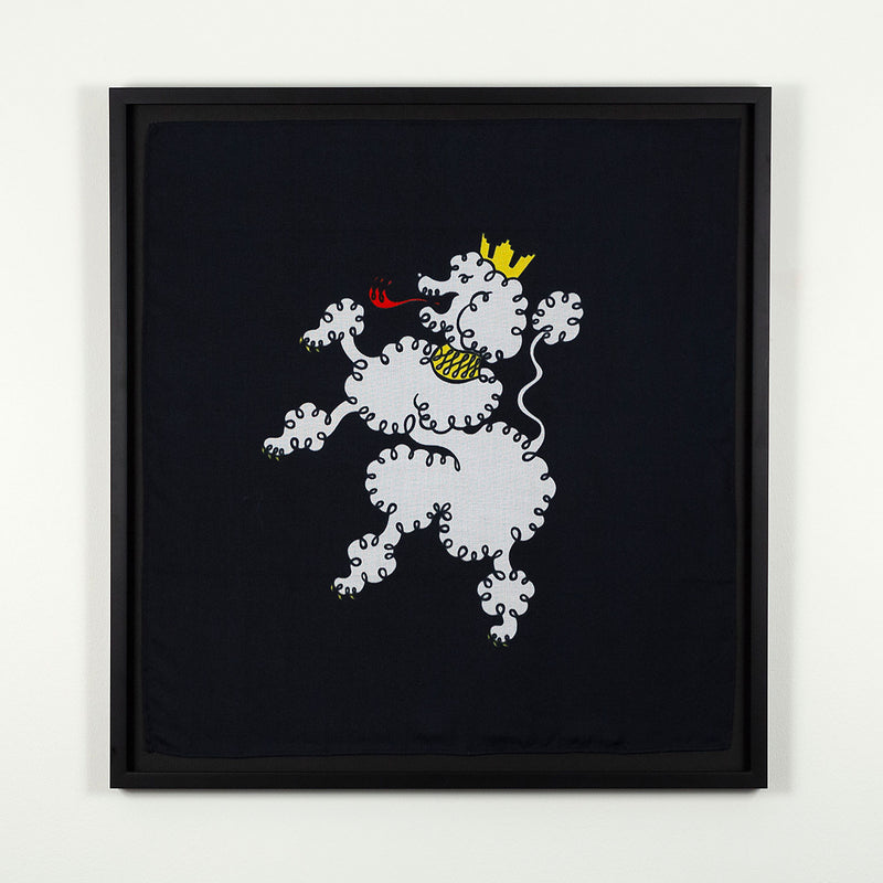 General Idea "Ghent Scarf" Screenprint oon nylon, 1984. Textile art by famous Canadian artist trio, General idea, which features a whimsical poodle.