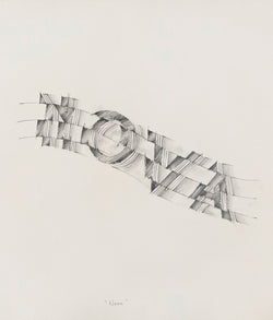 General Idea "Nova" Graphite pencil drawing, 1973. In this work, the word 'Nova' is stretched diagonally across the page and fragmented by three horizontal lines that run through the letters. The lines divide the letters into four segments, creating varying perspectives at each intersection and an unexpected graphic appeal. 