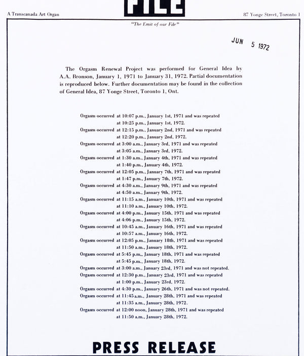 GENERAL IDEA "ORGASM RENEWAL PROJECT" 1972