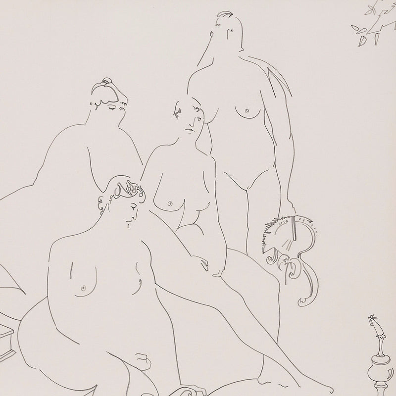 Famous Canadian art Harold Town demonstrates his talent as a draughtsman in this delicate 1984 original line drawing.