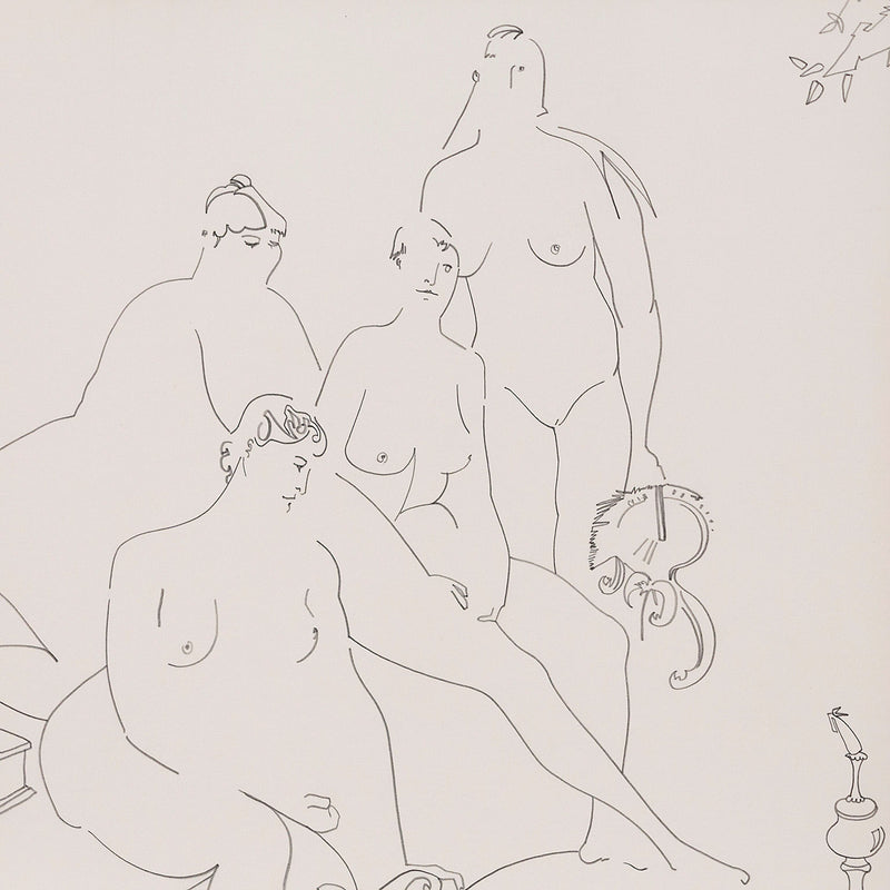 Famous Canadian art Harold Town demonstrates his talent as a draughtsman in this delicate 1984 original line drawing.