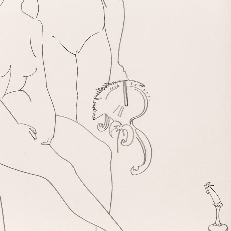 Famous Canadian art Harold Town demonstrates his talent as a draughtsman in this delicate 1984 original line drawing.