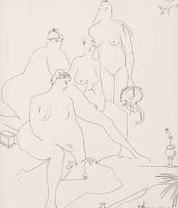 Famous Canadian art Harold Town demonstrates his talent as a draughtsman in this delicate 1984 original line drawing.