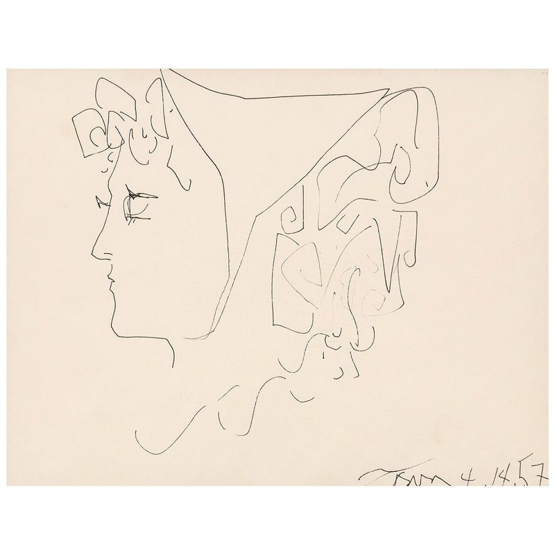HAROLD TOWN "GIRL ON A SUBWAY" INK DRAWING, 1957
