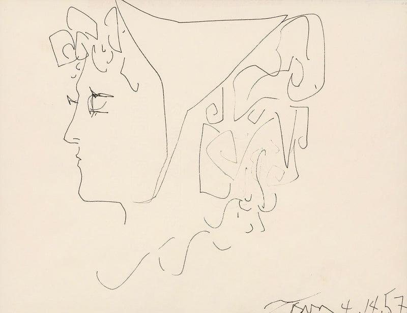 HAROLD TOWN "GIRL ON A SUBWAY" INK DRAWING, 1957