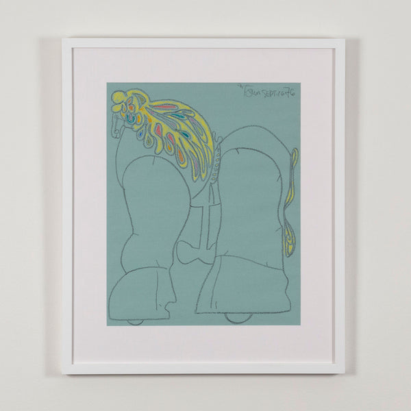HAROLD TOWN "BLUE TOY HORSE" MIXED MEDIA ON PAPER, 1976