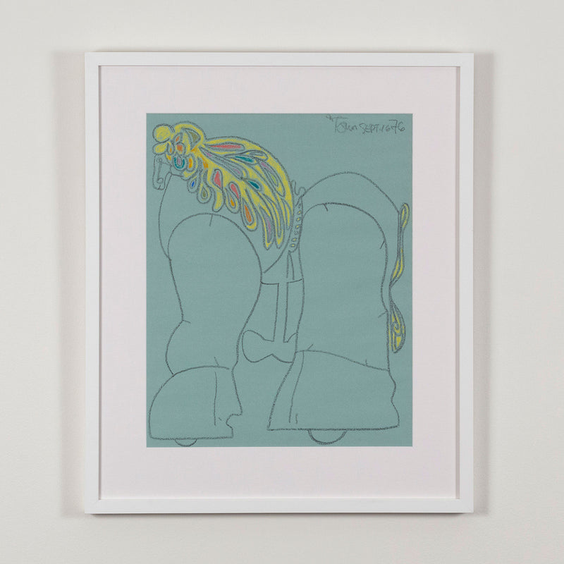 HAROLD TOWN "BLUE TOY HORSE" MIXED MEDIA ON PAPER, 1976