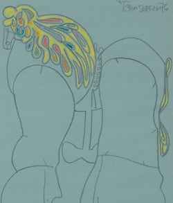 HAROLD TOWN "BLUE TOY HORSE" MIXED MEDIA ON PAPER, 1976